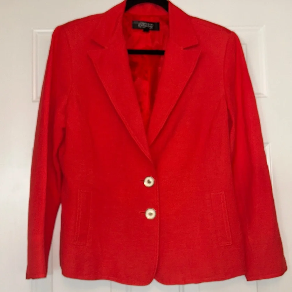Kasper Women's Linen Blazer 14 Coral Lined Single Breasted Career Tailored